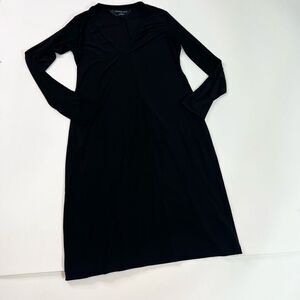 Norma Kamali Dress Womens Large Black V-Neck Long Sleeve Midi Stretchable Pullov
